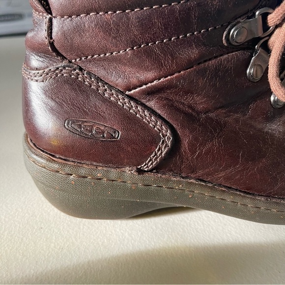 Keen Leather Ankle Boots brown tie front size 6.5 rubber type toe guard - Picture 5 of 13